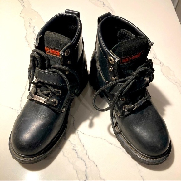 HARLEY DAVIDSON Sz 6 Moto Chunky  Sole Thick Leather Zipper and Buckles Booties - Picture 1 of 16